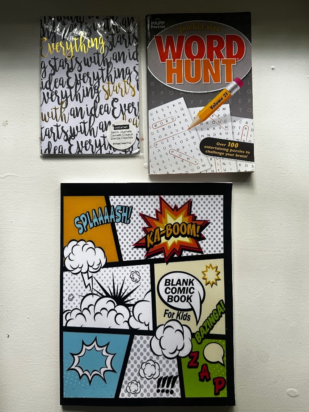 Kids Activity & Journal 3-Book Lot – Blank Comic Book, Word Hunt & Pocket Journa